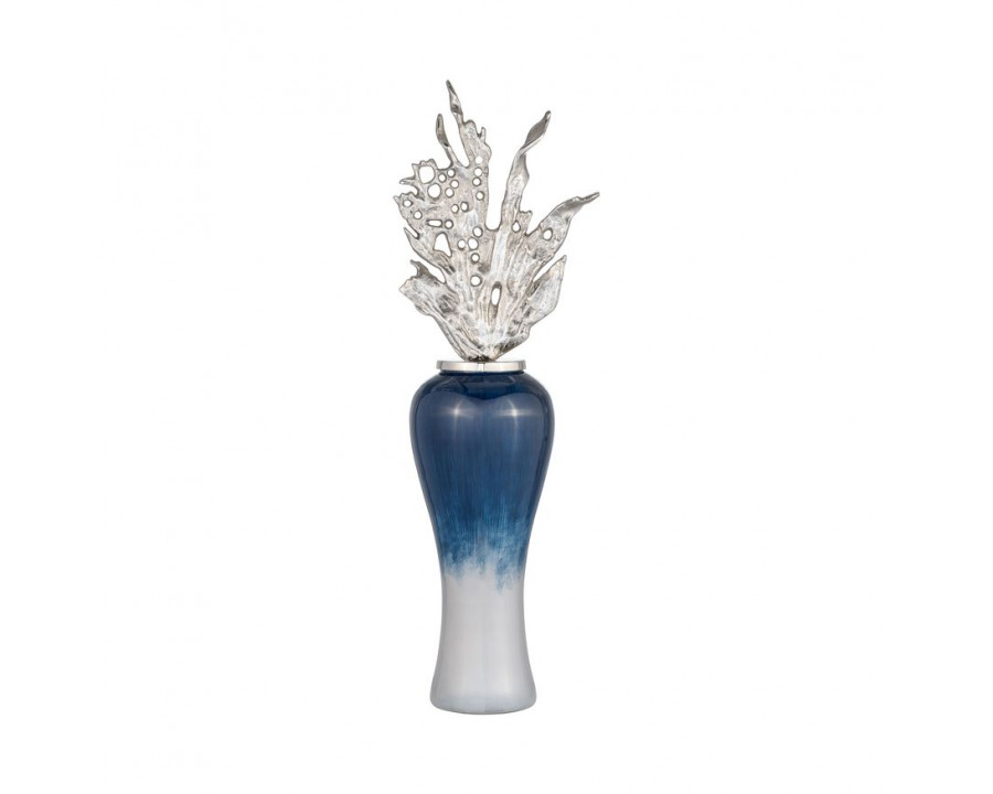 Sagebrook 38" Glass Vase With Aluminum Top - Blue/White Ombre