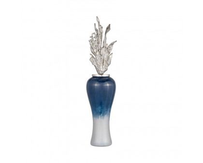 Sagebrook 38" Glass Vase With Aluminum Top - Blue/White Ombre