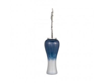 Sagebrook 38" Glass Vase With Aluminum Top - Blue/White Ombre