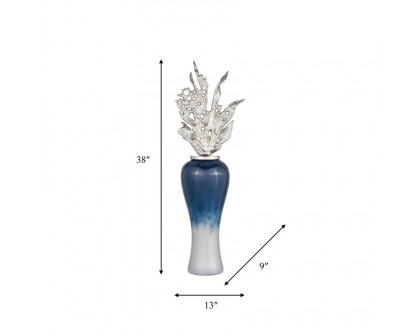 Sagebrook 38" Glass Vase With Aluminum Top - Blue/White Ombre