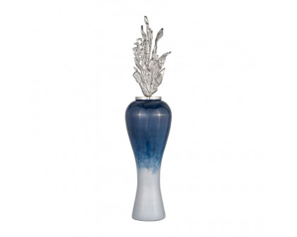 Sagebrook 43" Glass Vase With Aluminum Top - Blue/White Ombre