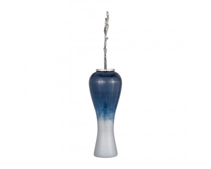 Sagebrook 43" Glass Vase With Aluminum Top - Blue/White Ombre