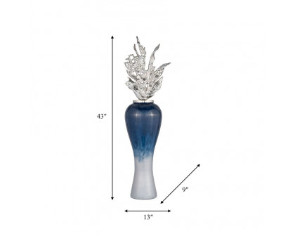 Sagebrook 43" Glass Vase With Aluminum Top - Blue/White Ombre