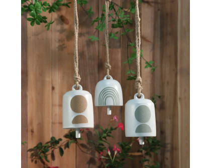 Sagebrook 4" Ceramic Hanging Bell Circles - White/Green