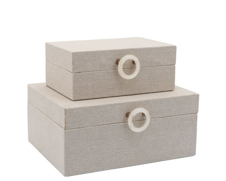 Sagebrook 7"/9" Wood Box With Ring Detail (Set Of 2) - Beige