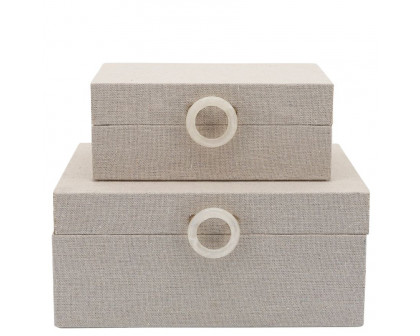 Sagebrook 7"/9" Wood Box With Ring Detail (Set Of 2) - Beige