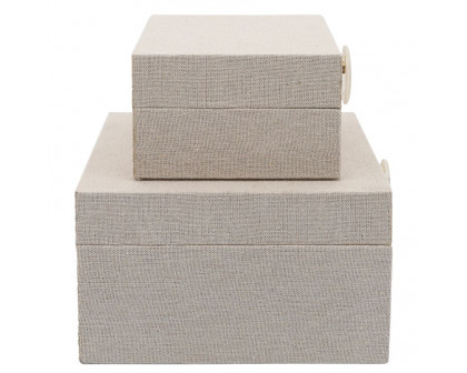 Sagebrook 7"/9" Wood Box With Ring Detail (Set Of 2) - Beige