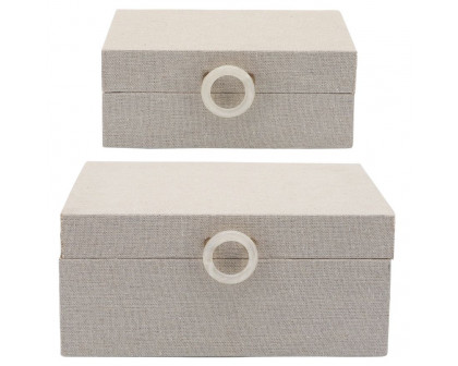 Sagebrook 7"/9" Wood Box With Ring Detail (Set Of 2) - Beige