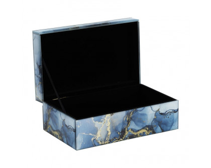 Sagebrook 8"x5" Wood Abstract Box - Blue/Gold