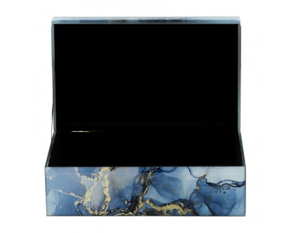 Sagebrook 8"x5" Wood Abstract Box - Blue/Gold