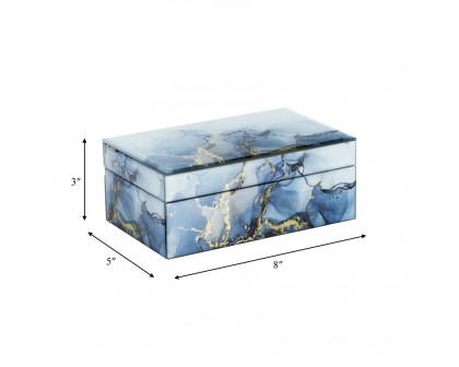 Sagebrook 8"x5" Wood Abstract Box - Blue/Gold