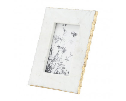 Sagebrook 4"x6" Marble Jagged Photo Frame With Gold Trim - White