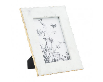 Sagebrook 5"x7" Marble Jagged Photo Frame With Gold Trim - White