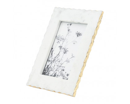 Sagebrook 5"x7" Marble Jagged Photo Frame With Gold Trim - White