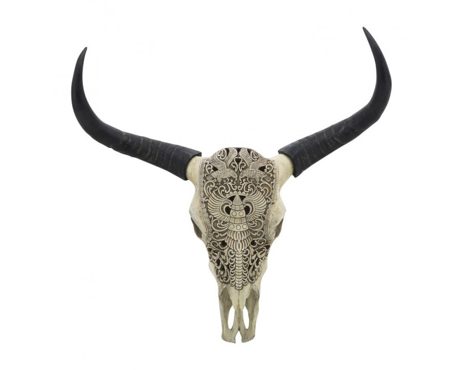 Sagebrook - Resin Bull Skull Wall Accent in Ivory/Black