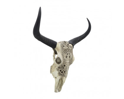 Sagebrook - Resin Bull Skull Wall Accent in Ivory/Black