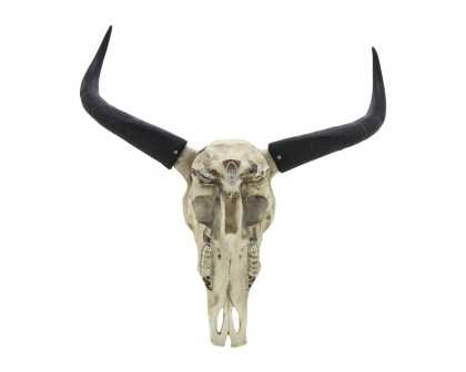 Sagebrook - Resin Bull Skull Wall Accent in Ivory/Black