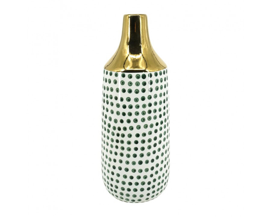 Sagebrook 12" Ceramic Polka Dots Vase - Forest Green/Gold/White