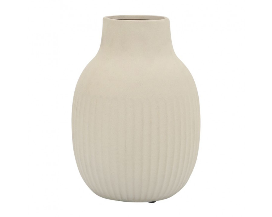 Sagebrook - 9" Ceramic Ridged Bulbous Vase in Ivory