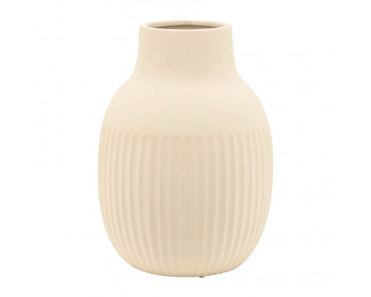 Sagebrook - 9" Ceramic Ridged Bulbous Vase in Ivory