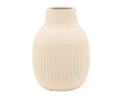 Sagebrook - 9" Ceramic Ridged Bulbous Vase in Ivory