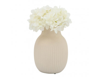 Sagebrook - 9" Ceramic Ridged Bulbous Vase in Ivory