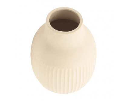 Sagebrook - 9" Ceramic Ridged Bulbous Vase in Ivory