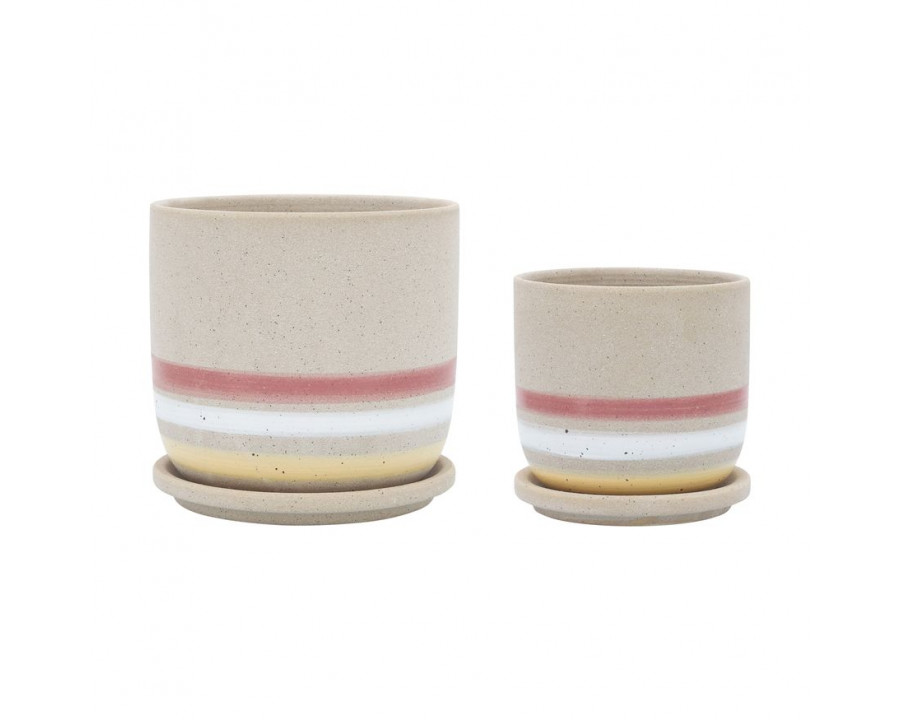 Sagebrook - 5"/6" Ceramic Terracotta Stripes Planters Saucer (Set Of 2)