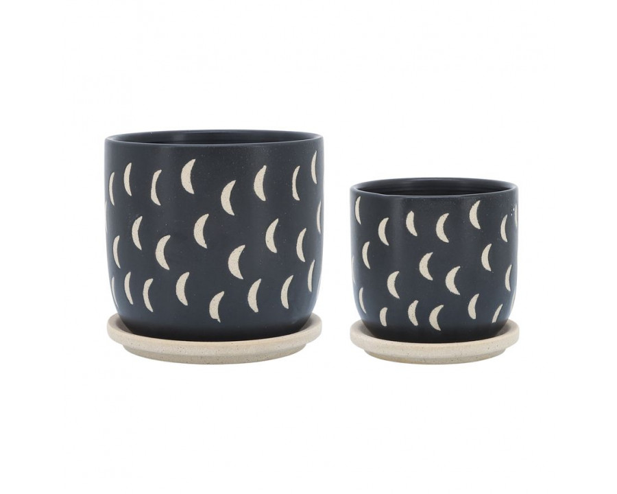 Sagebrook - 5"/6" Ceramic Moon Planters Saucer (Set Of 2) in Black