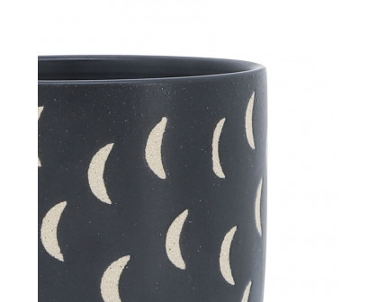 Sagebrook - 5"/6" Ceramic Moon Planters Saucer (Set Of 2) in Black