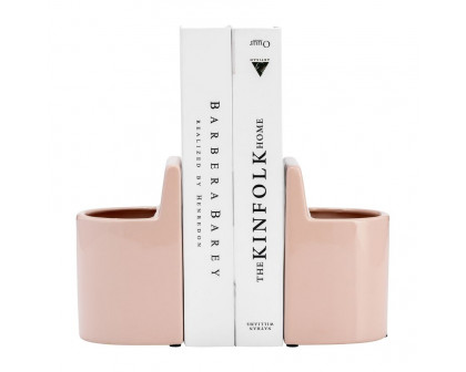 Sagebrook 6" Ceramic Pouch Bookends - Blush