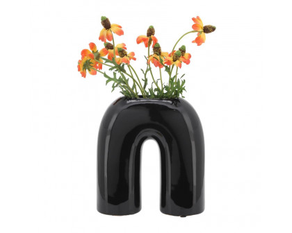 Sagebrook 8" Ceramic Horseshoe Vase - Black