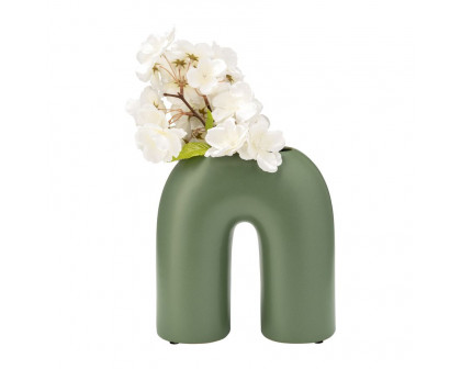 Sagebrook 8" Ceramic Horseshoe Vase - Dark Sage