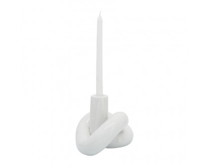 Sagebrook 10" Ceramic Loopy Candle Holder - White