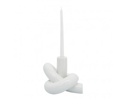 Sagebrook 10" Ceramic Loopy Candle Holder - White