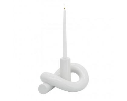 Sagebrook 10" Ceramic Loopy Candle Holder - White