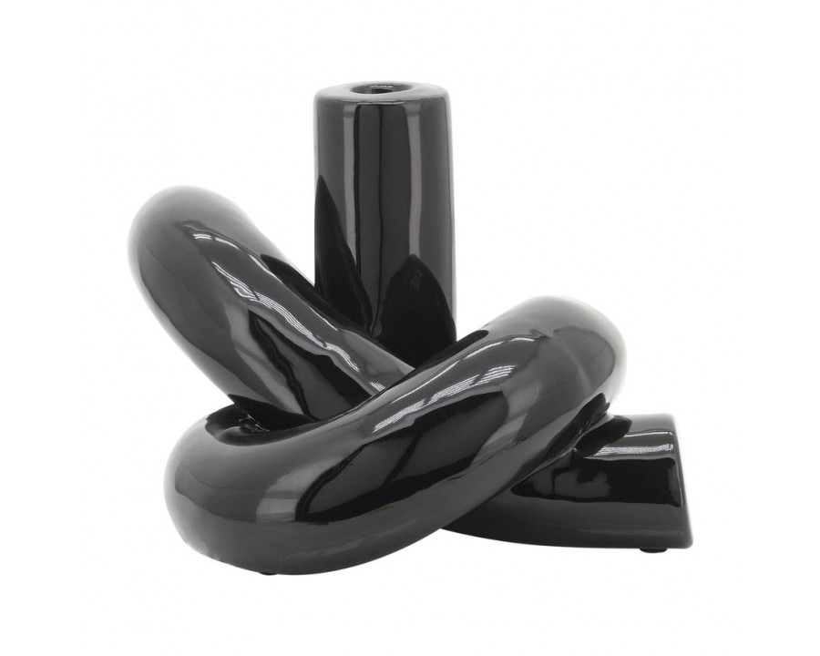 Sagebrook 10" Ceramic Loopy Candle Holder - Black