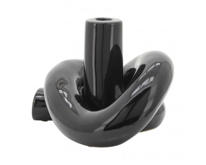 Sagebrook 10" Ceramic Loopy Candle Holder - Black