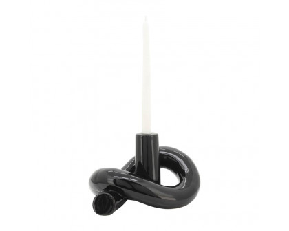 Sagebrook 10" Ceramic Loopy Candle Holder - Black