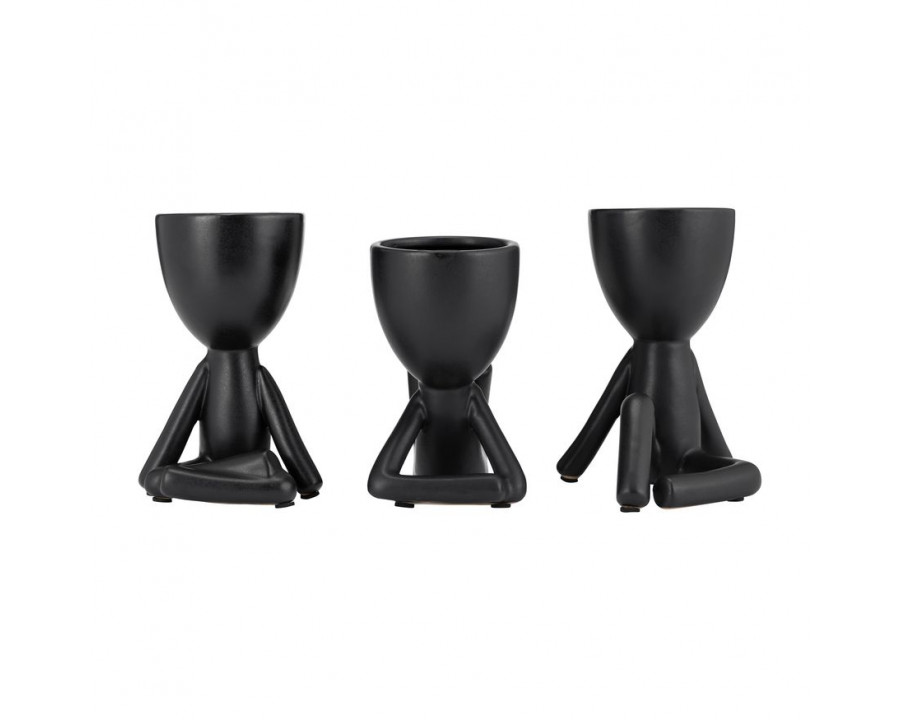 Sagebrook 8" Ceramic Sitting Humans (Set Of 3) - Black