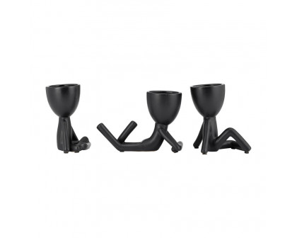 Sagebrook 8" Ceramic Sitting Humans (Set Of 3) - Black