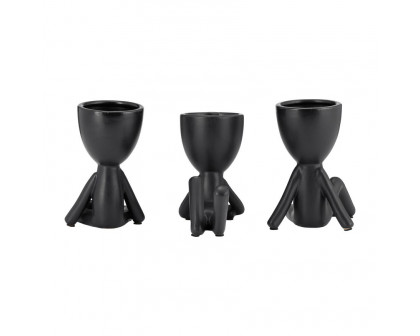 Sagebrook 8" Ceramic Sitting Humans (Set Of 3) - Black