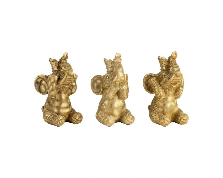 Sagebrook - 8" Resin No Evil Elephants (Set Of 3) in Gold