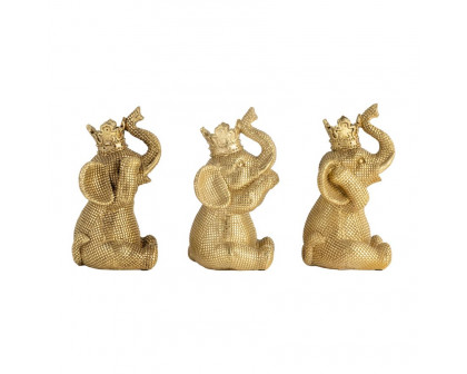 Sagebrook - 8" Resin No Evil Elephants (Set Of 3) in Gold