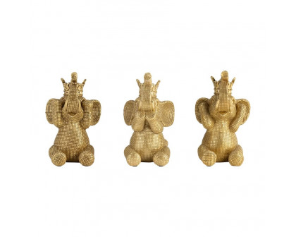 Sagebrook - 8" Resin No Evil Elephants (Set Of 3) in Gold