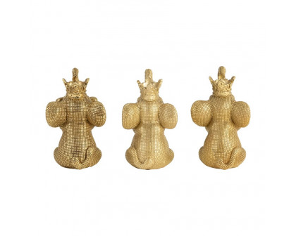 Sagebrook - 8" Resin No Evil Elephants (Set Of 3) in Gold