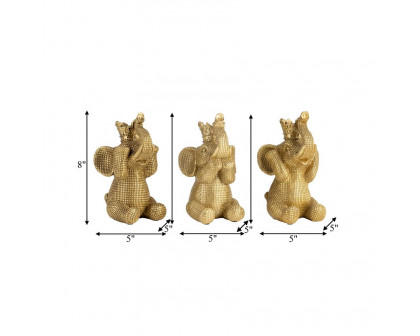 Sagebrook - 8" Resin No Evil Elephants (Set Of 3) in Gold