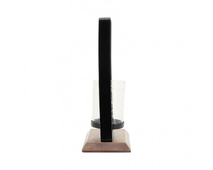 Sagebrook 14" Metal Hurricane With Wood Base - Black