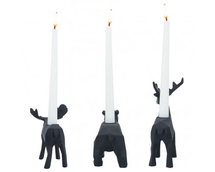 Sagebrook 7" Resin Forest Animals Candle Holders (Set of 3) - Black