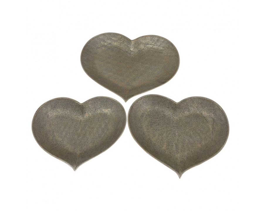 Sagebrook - 12"/13"/15" Ceramic Scratched Heart Plates (Set Of 3) in Champagne